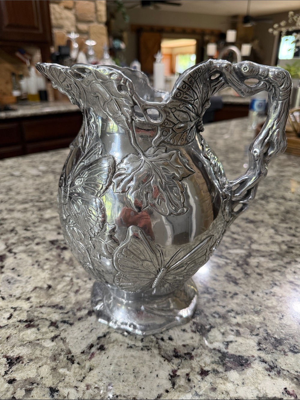 Arthur Court 1999 Ornate Embossed Butterfly Pitcher - Silver Tone